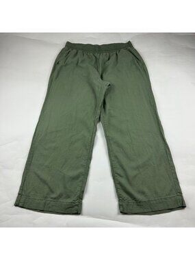 Briggs Olive Green Linen Blend Smocked Waist Wide Leg Lounge Pant XL